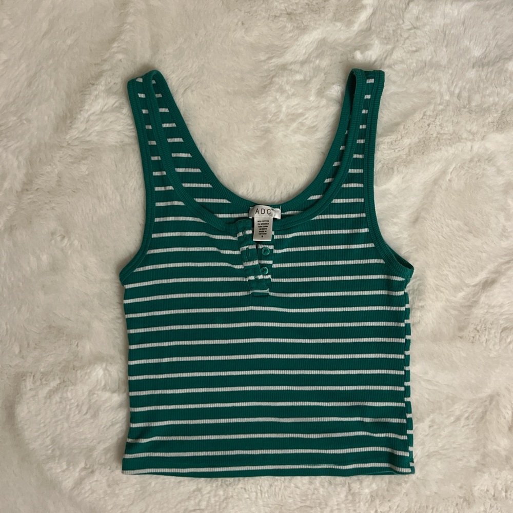 ✨ BUY 1 GET 1 FREE CLOTHING SALE ✨ Green Striped Crop Tank